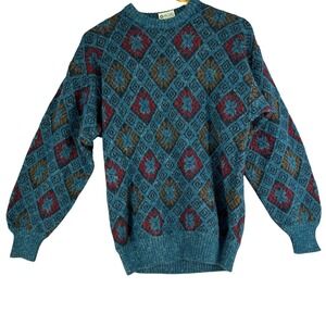 Vintage Alpaca Wool Blend Sweater Mens Geometric Argyle Retro Eclectic Grandpa‎